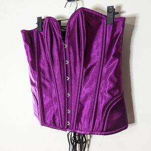 Purple silk sweetheart over bust corset large